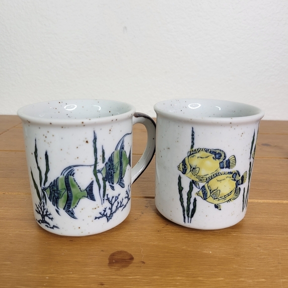 Vintage fish coffee mug, set of 2 unique mugs - Picture 2 of 7